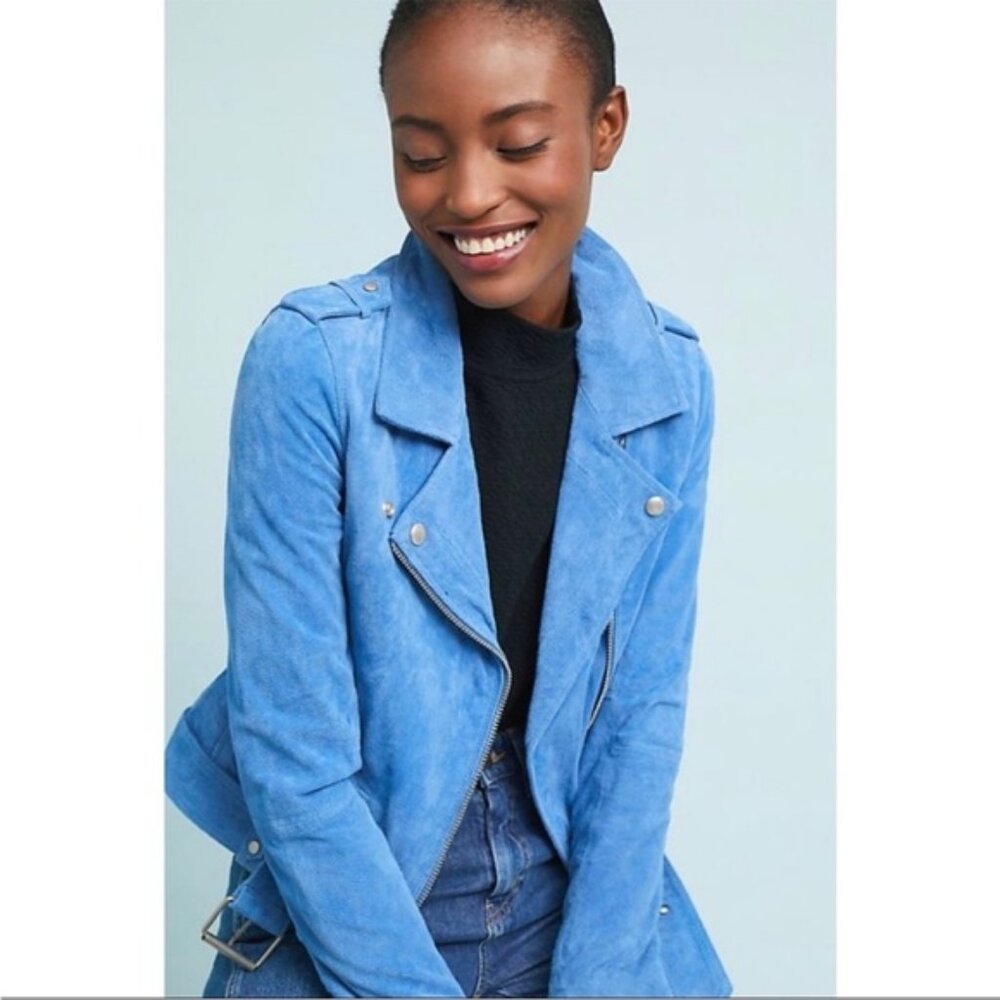 Anthropology Blue Suede Jacket